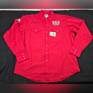 Ely Cattleman Western Shirt Mens XL Red Long Sleeve Button Up Embroidered